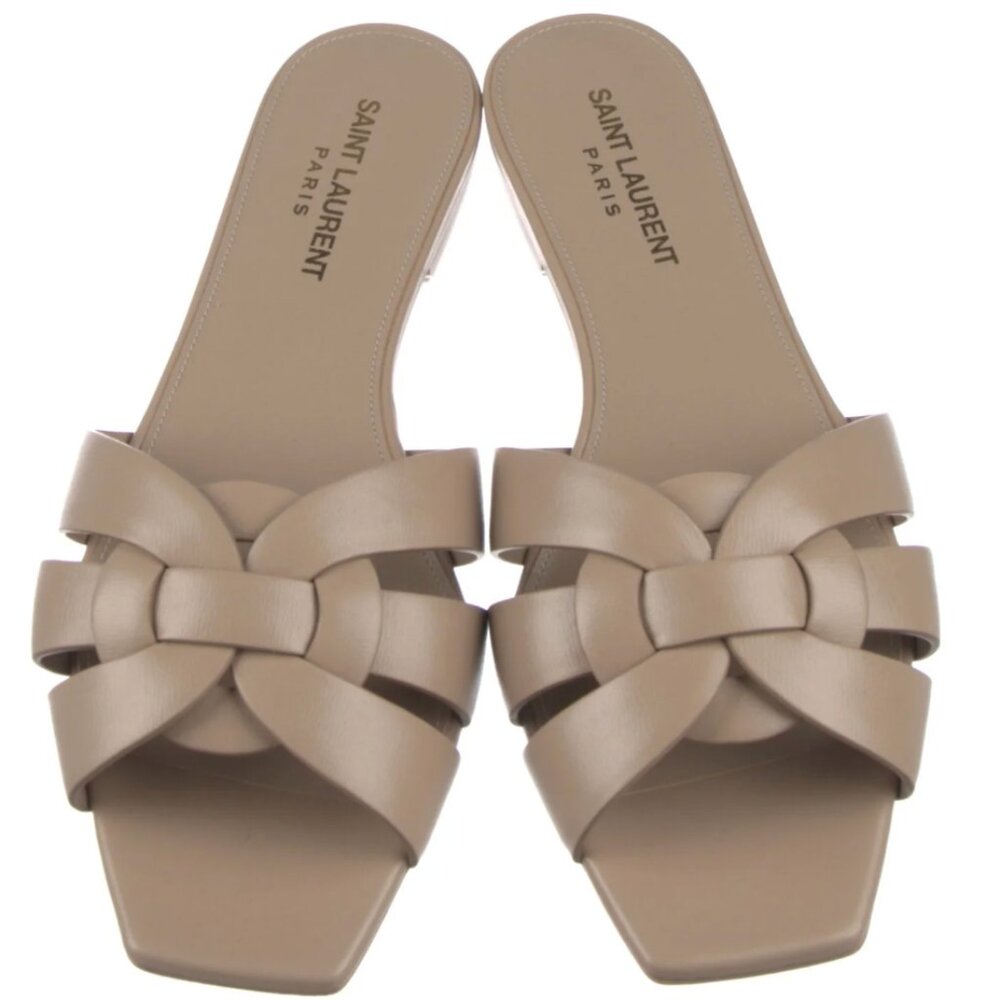 Saint Laurent Tribute Mules Smooth Leather Slides Women's Size: 7.5 37.5